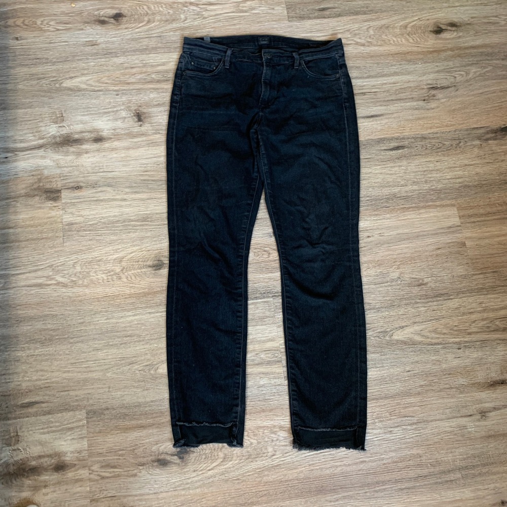 Citizens of Humanity Rocket High Rise Skinny Jeans Black Raw Step Hem Size 27